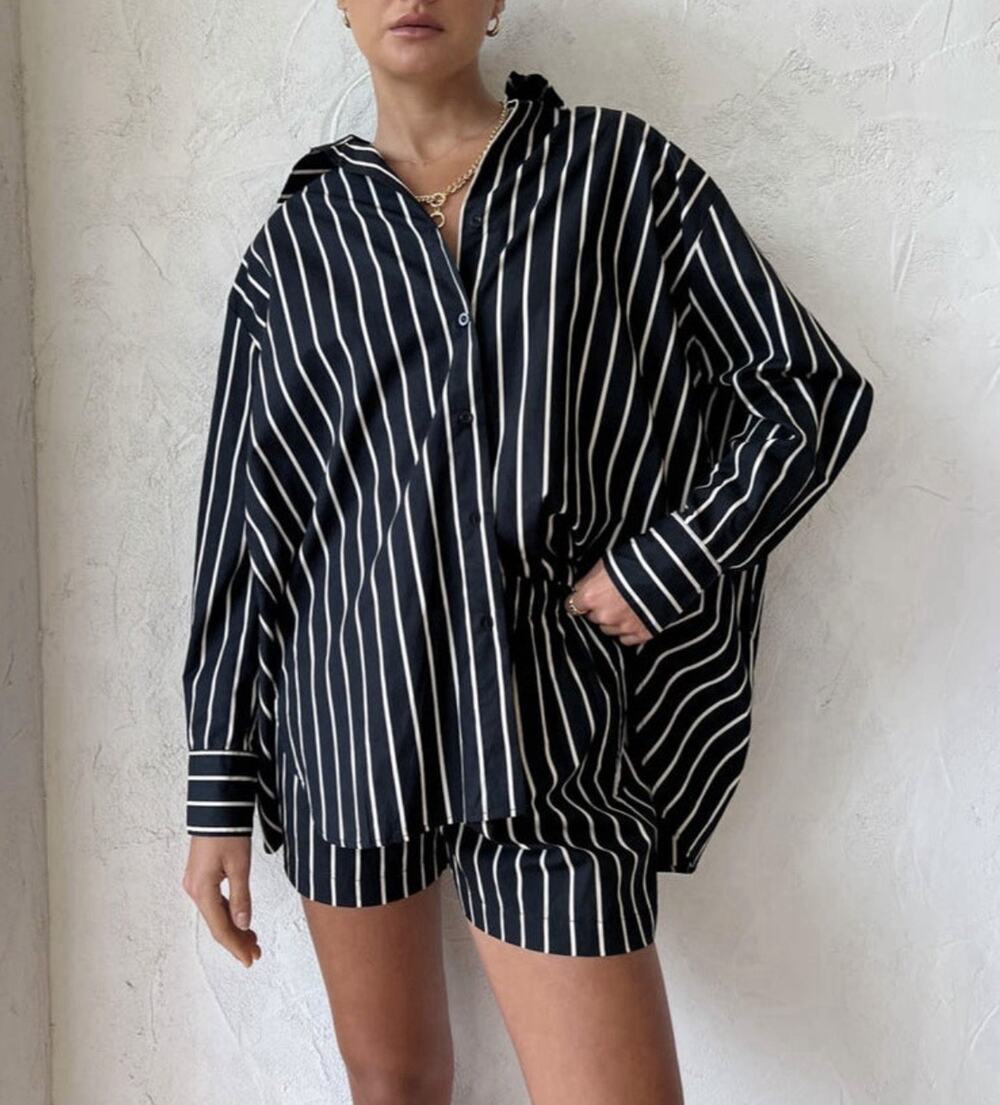 Faithfull Oversized Shirt Shorts Set Women’s Small Cotton Poplin Striped Outfit